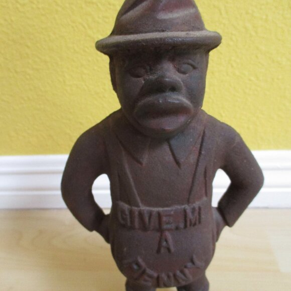 VTG Heavy, Large Cast Iron, "Give Me A Penny Bank" 4.5 pounds, 11" approx. - Picture 7 of 8